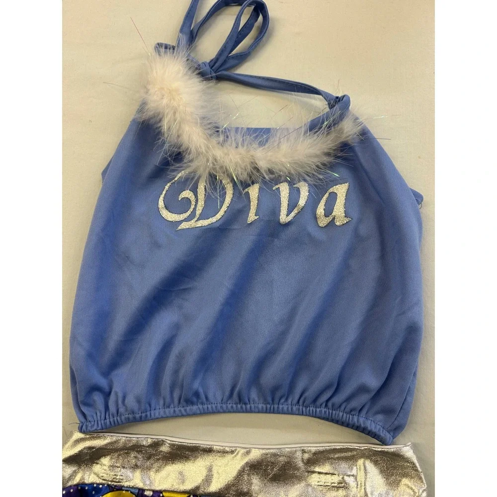 Vintage Jo-Ann Stores Diva Costume Kids Large Blue Halter Top Floral Bell Bottom